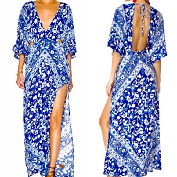 Spell & The Gypsy Lolita Cut Out Maxi Dress Blue Bell Floral - Picture 3 of 11